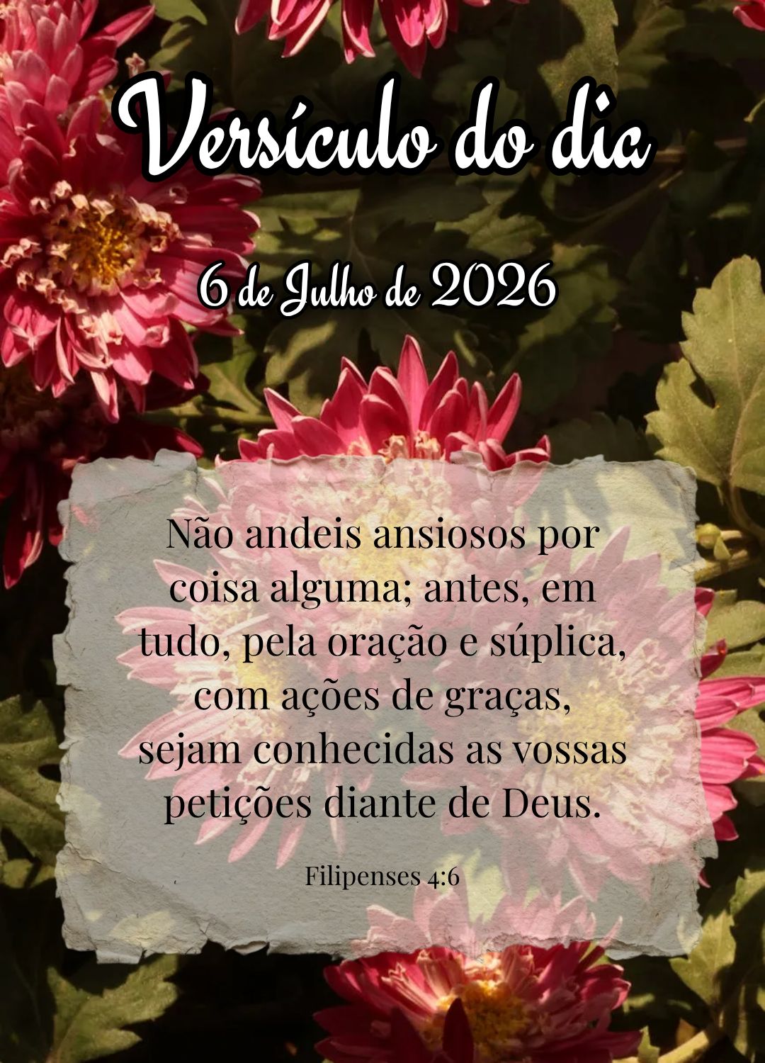 Não andeis ansiosos por coisa alguma; antes, em tudo, pela oração e súplica, com ações de graças, sejam conhecidas as vossas petições diante de ...