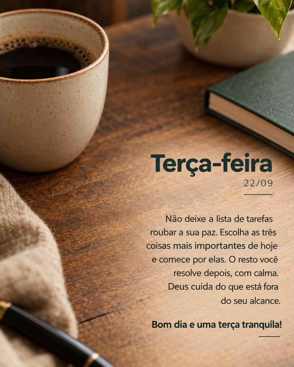 Não deixe a lista de tarefas roubar a sua paz. Escolha as três coisas mais importantes de hoje e comece por elas. O resto você resolve depois, com cal...