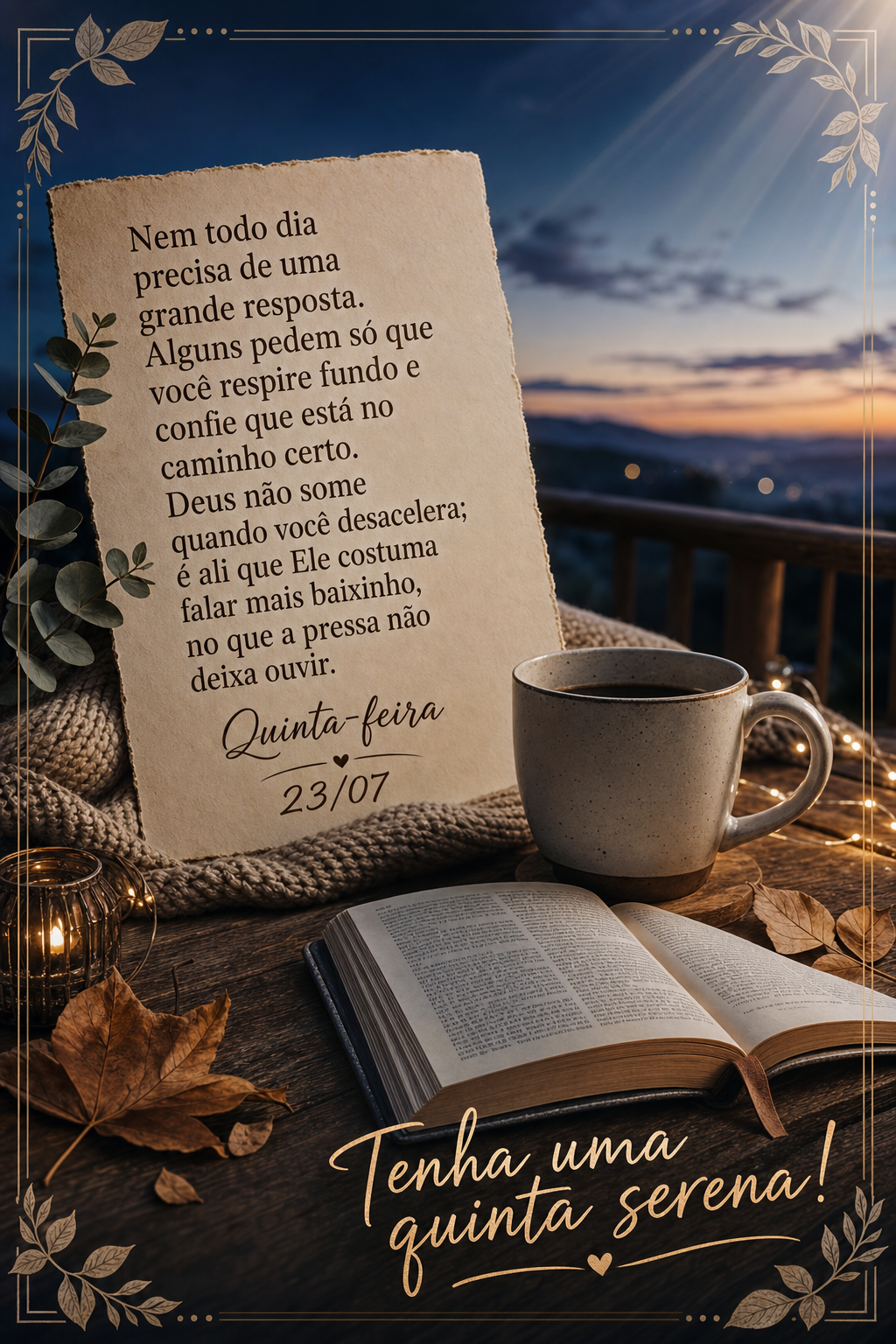 Nem todo dia precisa de uma grande resposta. Alguns pedem só que você respire fundo e confie que está no caminho certo. Deus não some quando você de...