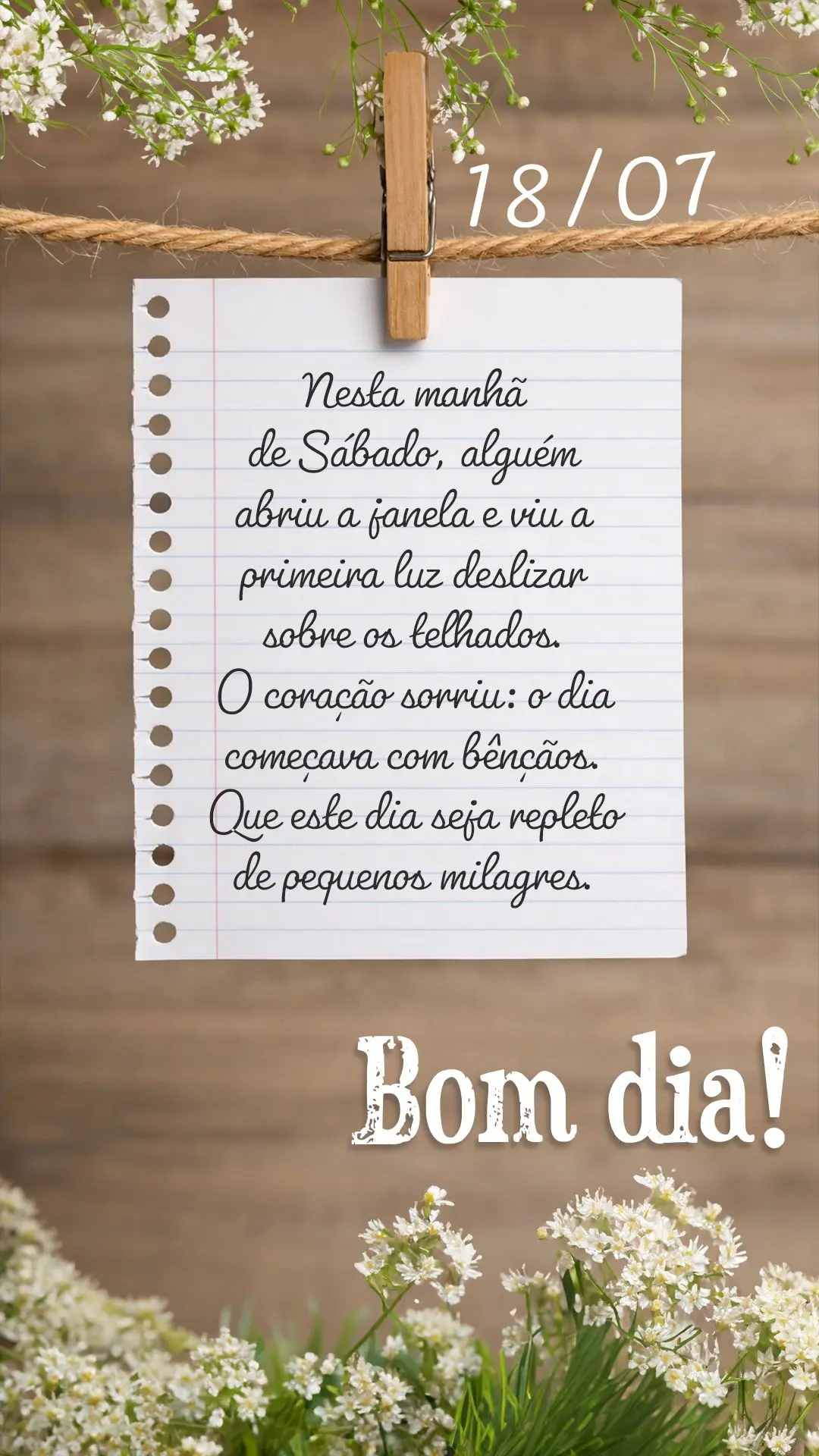 Nesta manhã de sábado, alguém abriu a janela e viu a primeira luz deslizar sobre os telhados. O coração sorriu: o dia começava com bênçãos. Bom ...