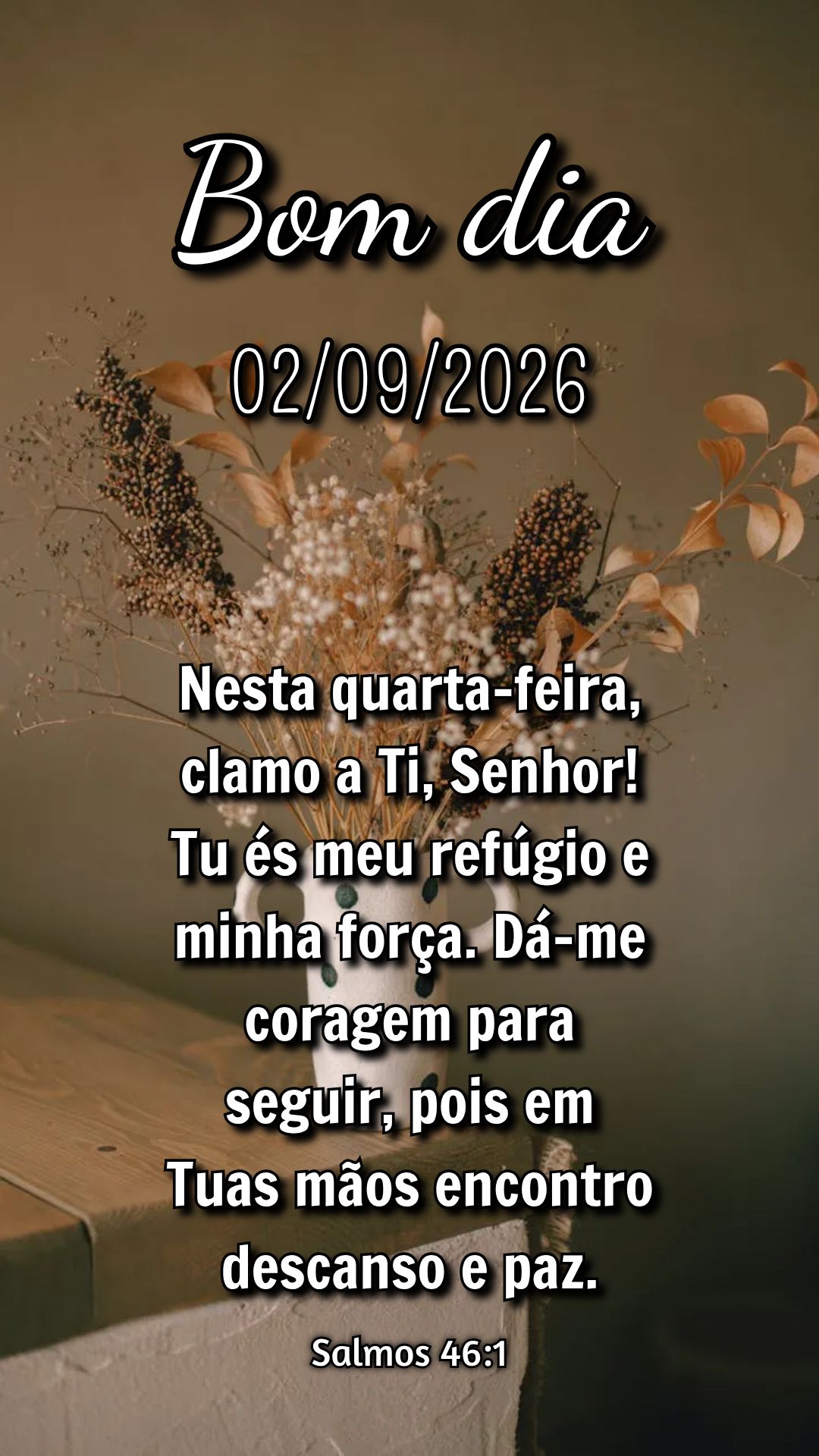 Nesta quarta-feira, clamo a Ti, Senhor! Tu és meu refúgio e minha força. Dá-me coragem para seguir, pois em Tuas mãos encontro descanso e paz. Salmo...