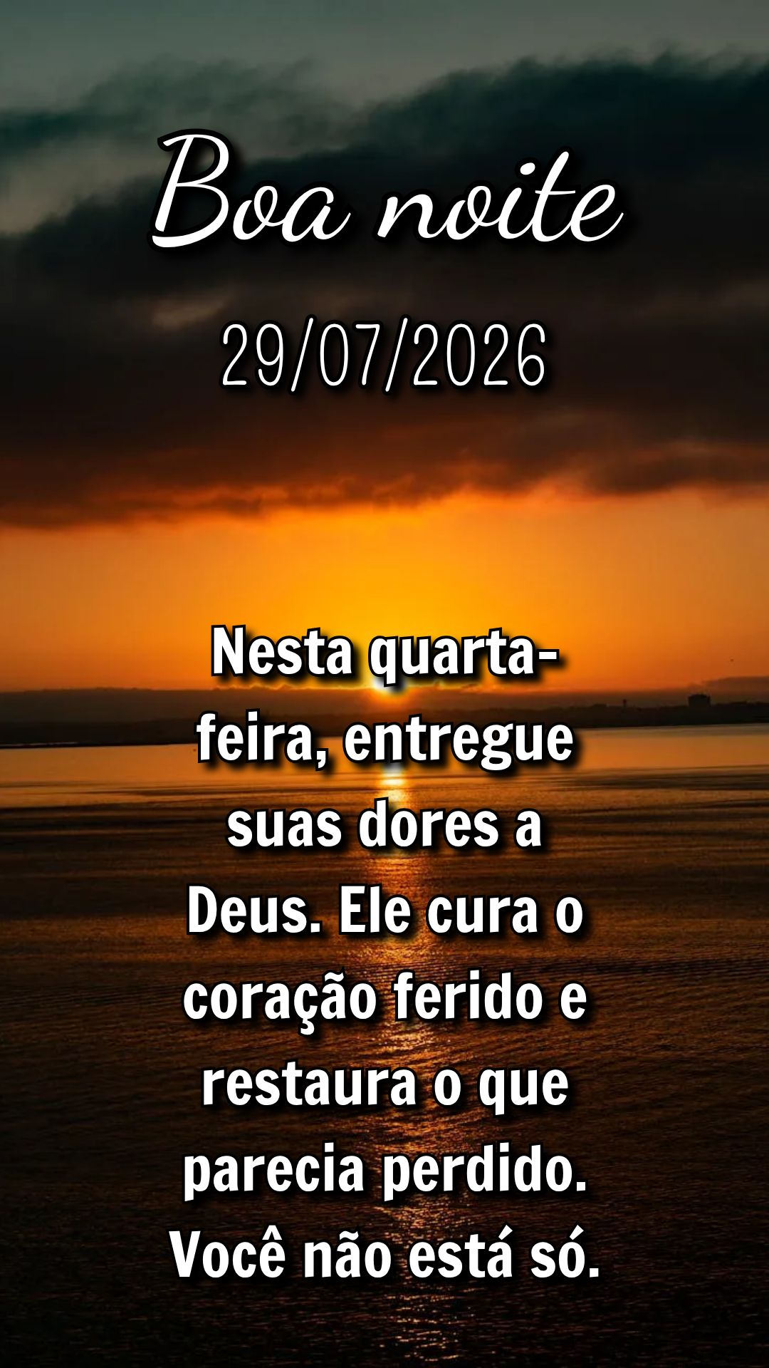 Nesta quarta-feira, entregue suas dores a Deus. Ele cura o coração ferido e restaura o que parecia perdido. Você não está só.