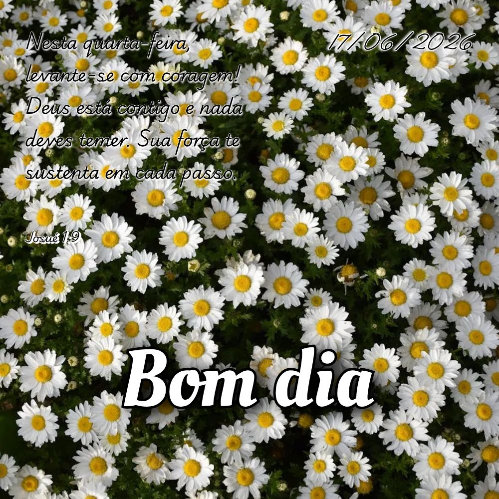 Nesta quarta-feira, levante-se com coragem! Deus está contigo e nada deves temer. Sua força te sustenta em cada passo. Josué 1:9