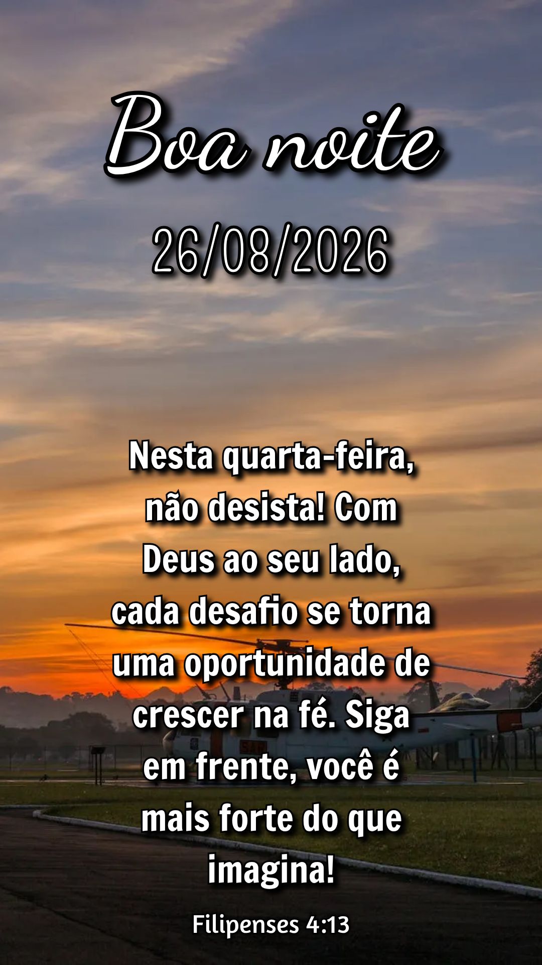 Nesta quarta-feira, não desista! Com Deus ao seu lado, cada desafio se torna uma oportunidade de crescer na fé. Siga em frente, você é mais forte do ...