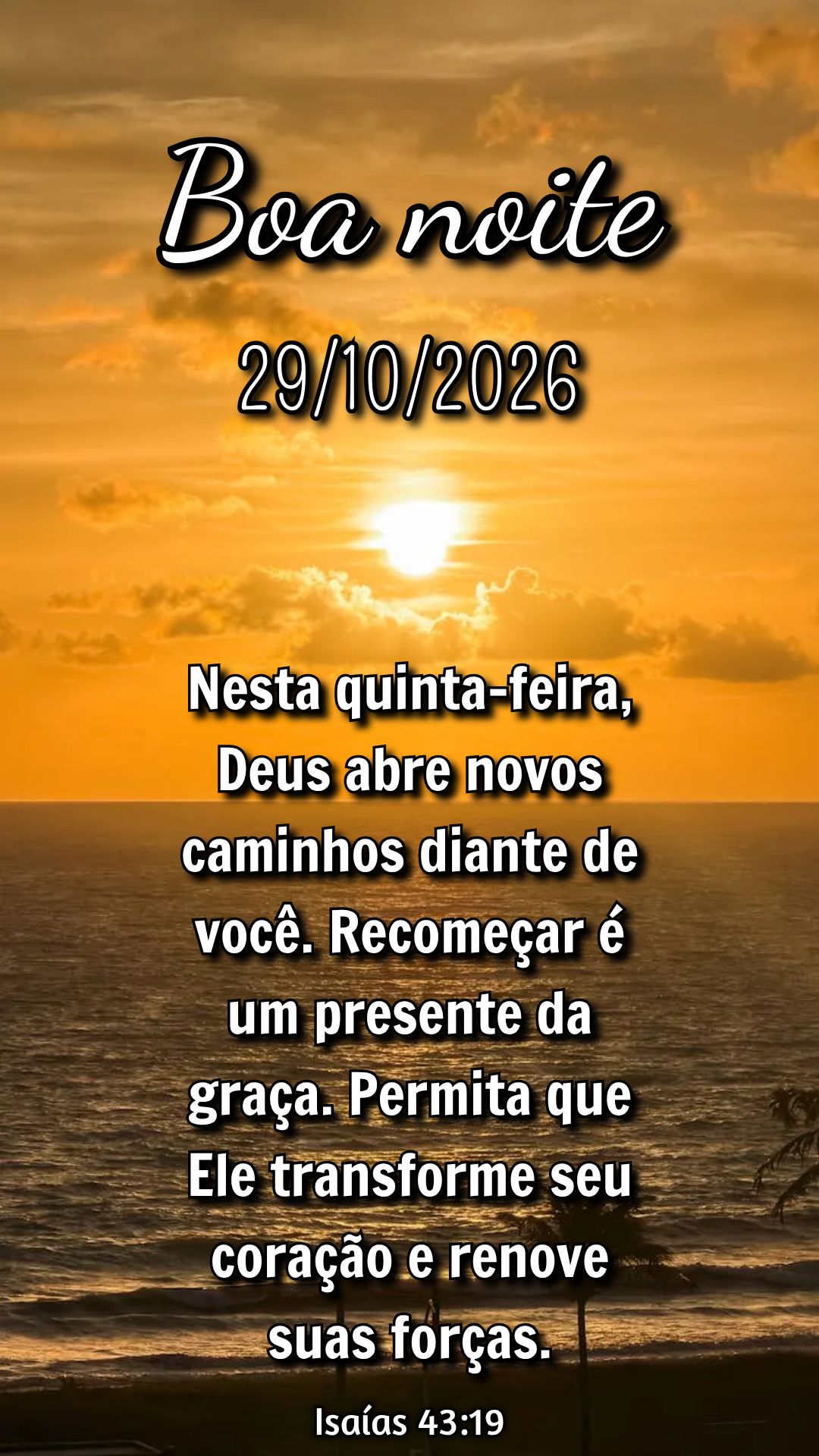 Nesta quinta-feira, Deus abre novos caminhos diante de você. Recomeçar é um presente da graça. Permita que Ele transforme seu coração e renove suas...