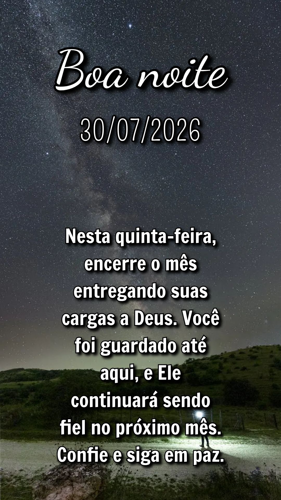 Nesta quinta-feira, encerre o mês entregando suas cargas a Deus. Você foi guardado até aqui, e Ele continuará sendo fiel no próximo mês. Confie e s...