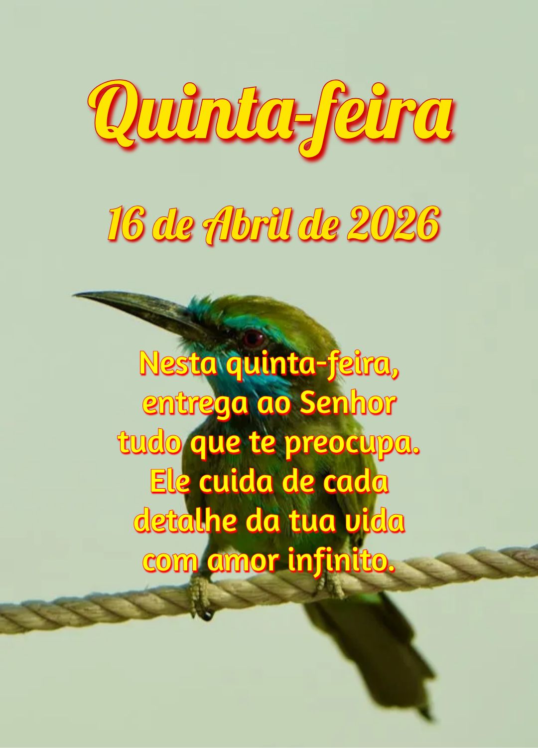 Nesta quinta-feira, entrega ao Senhor tudo que te preocupa. Ele cuida de cada detalhe da tua vida com amor infinito.