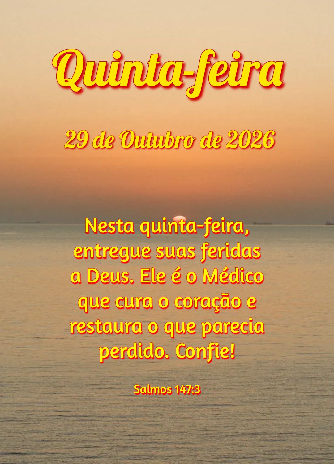 Nesta quinta-feira, entregue suas feridas a Deus. Ele é o Médico que cura o coração e restaura o que parecia perdido. Confie! Salmos 147:3