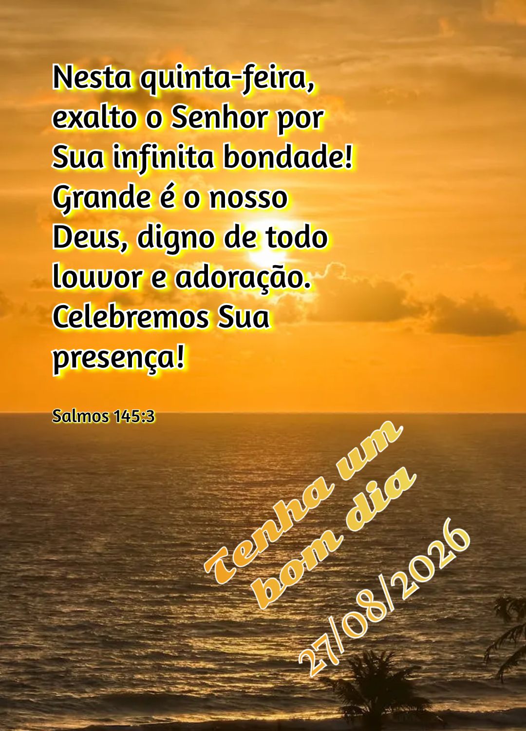 Nesta quinta-feira, exalto o Senhor por Sua infinita bondade! Grande é o nosso Deus, digno de todo louvor e adoração. Celebremos Sua presença! Tenha ...