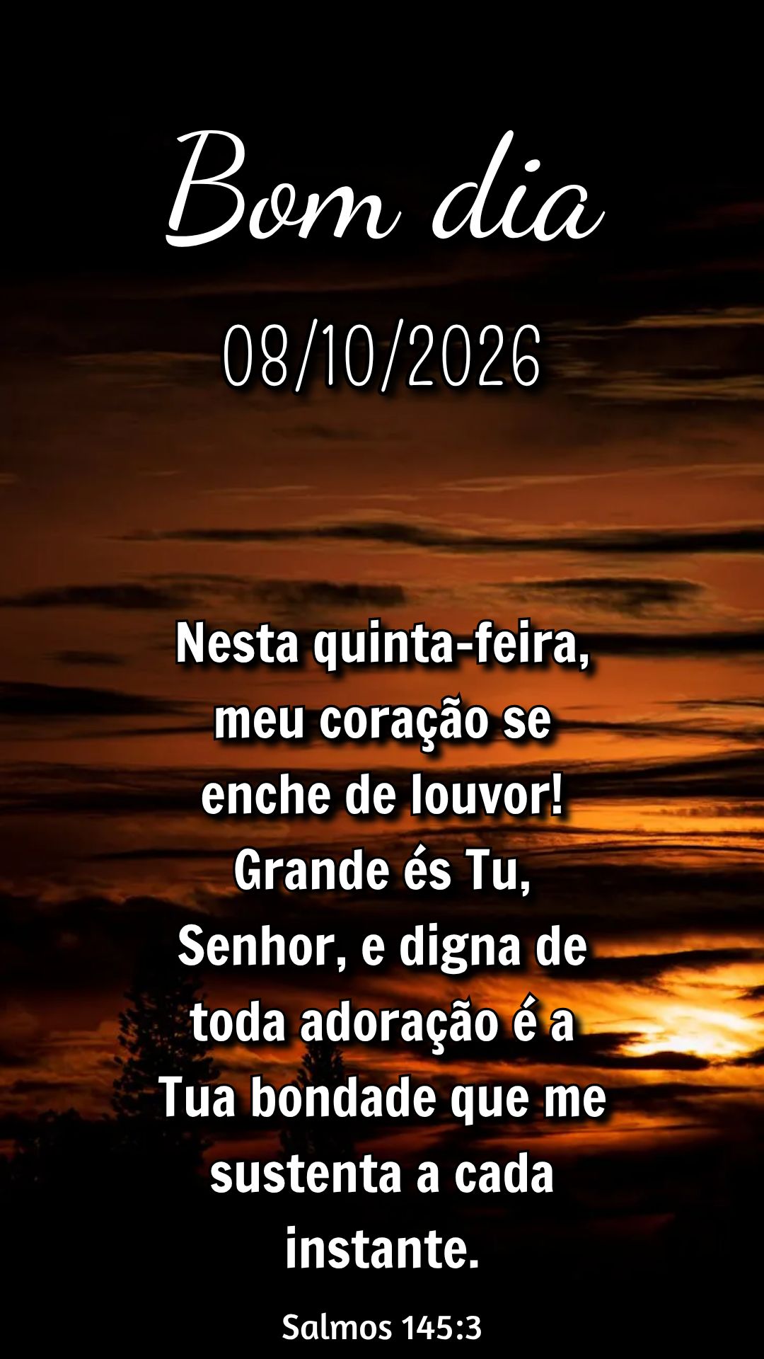 Nesta quinta-feira, meu coração se enche de louvor! Grande és Tu, Senhor, e digna de toda adoração é a Tua bondade que me sustenta a cada instante....