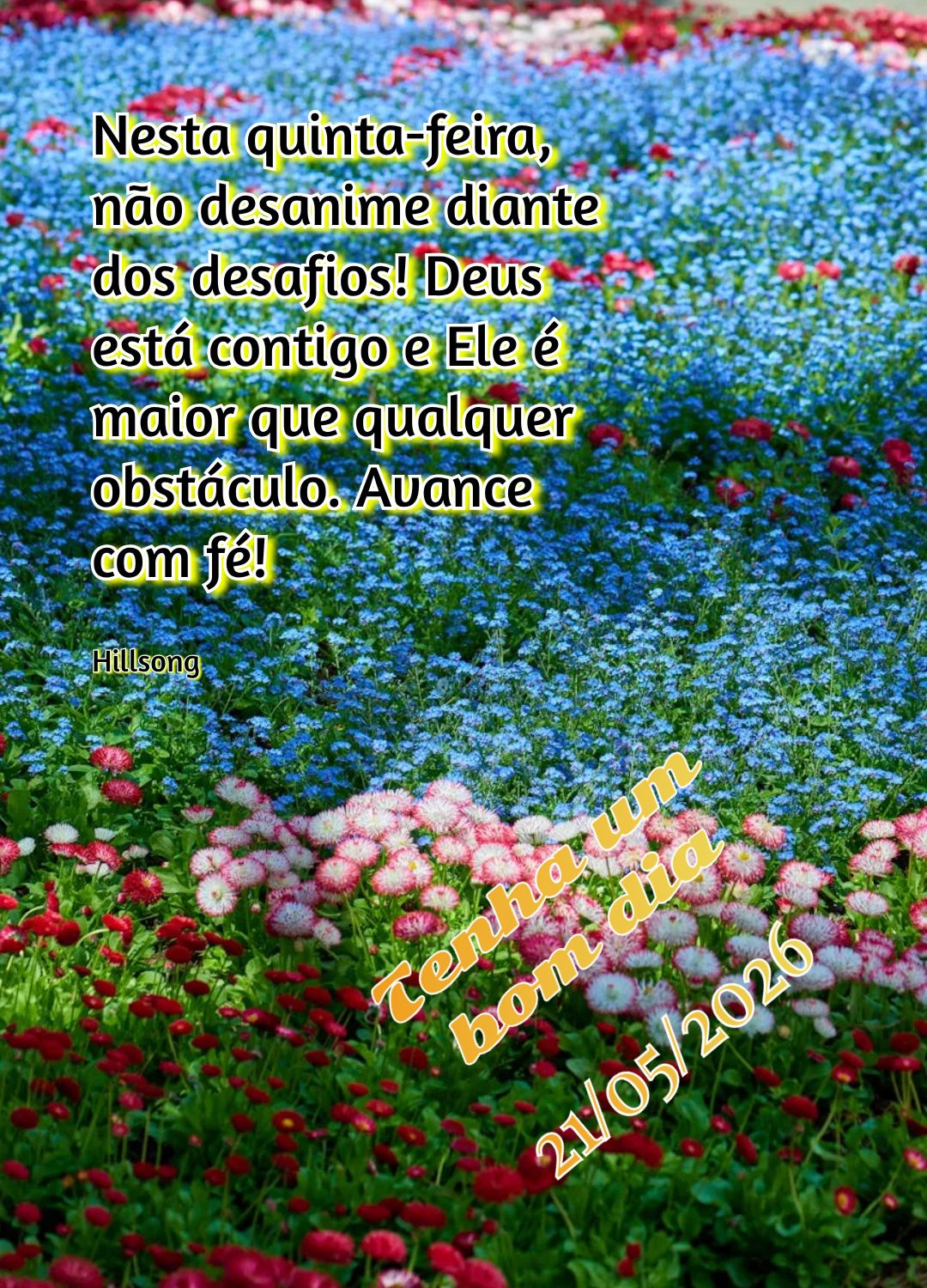 Nesta quinta-feira, não desanime diante dos desafios! Deus está contigo e Ele é maior que qualquer obstáculo. Avance com fé! Tenha um bom dia Hillso...