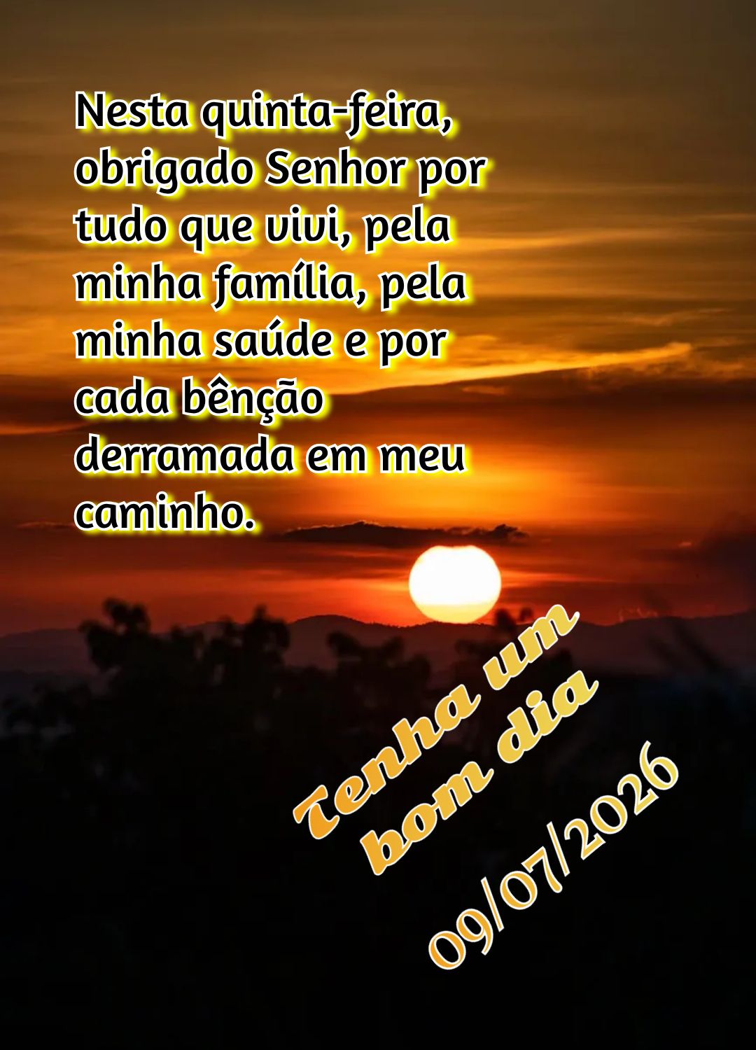 Nesta quinta-feira, obrigado Senhor por tudo que vivi, pela minha família, pela minha saúde e por cada bênção derramada em meu caminho. Tenha um bom...