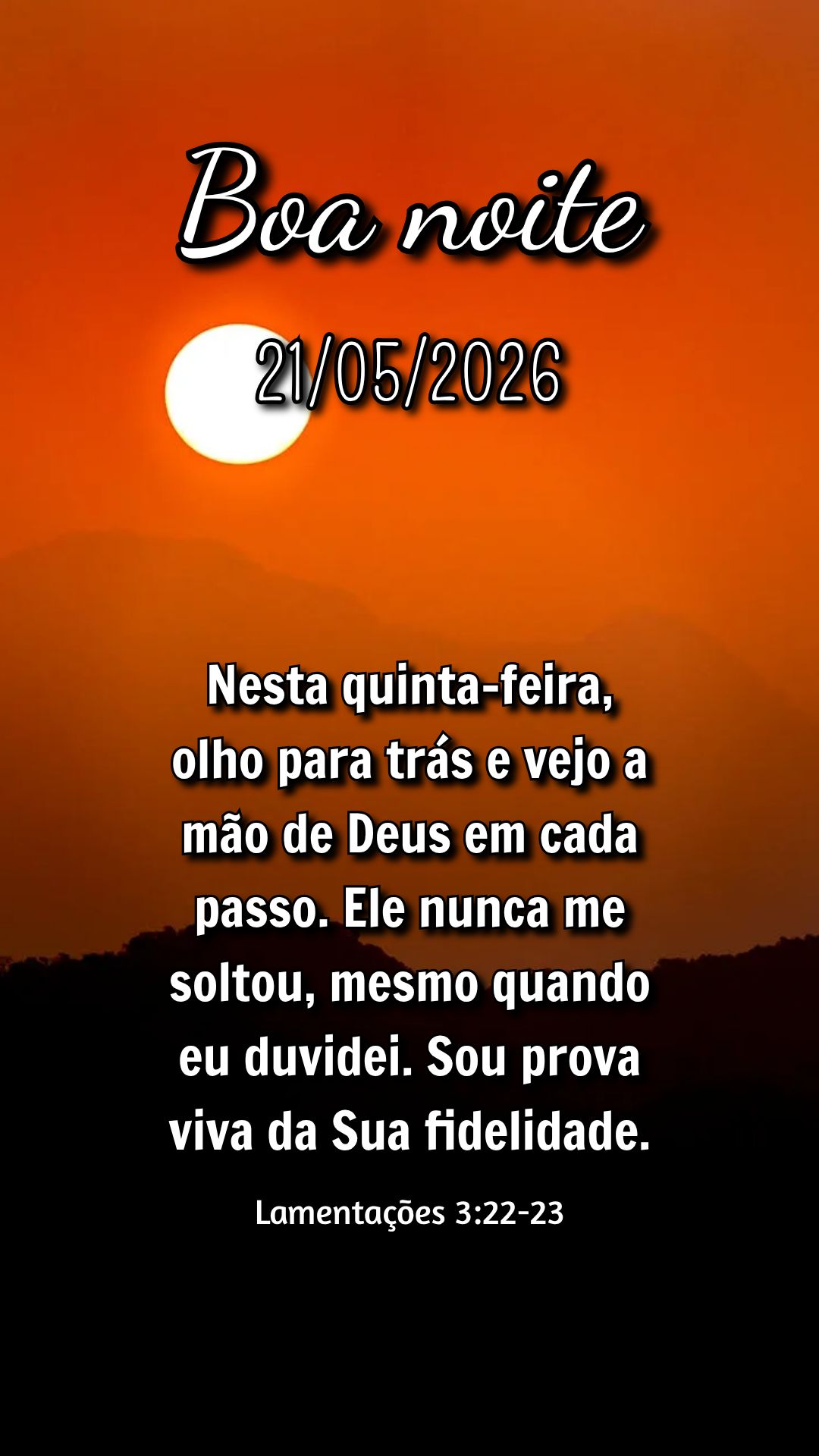 Nesta quinta-feira, olho para trás e vejo a mão de Deus em cada passo. Ele nunca me soltou, mesmo quando eu duvidei. Sou prova viva da Sua fidelidade. ...