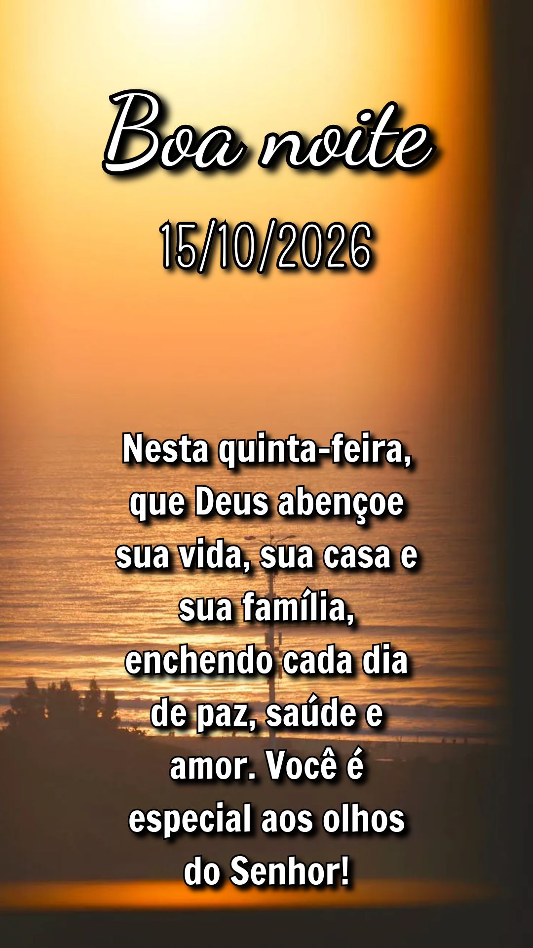 Nesta quinta-feira, que Deus abençoe sua vida, sua casa e sua família, enchendo cada dia de paz, saúde e amor. Você é especial aos olhos do Senhor!...