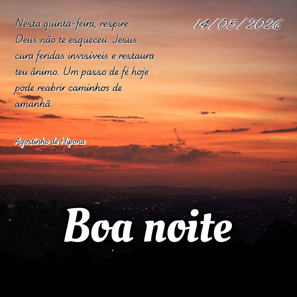 Nesta quinta-feira, respire: Deus não te esqueceu. Jesus cura feridas invisíveis e restaura teu ânimo. Um passo de fé hoje pode reabrir caminhos de a...