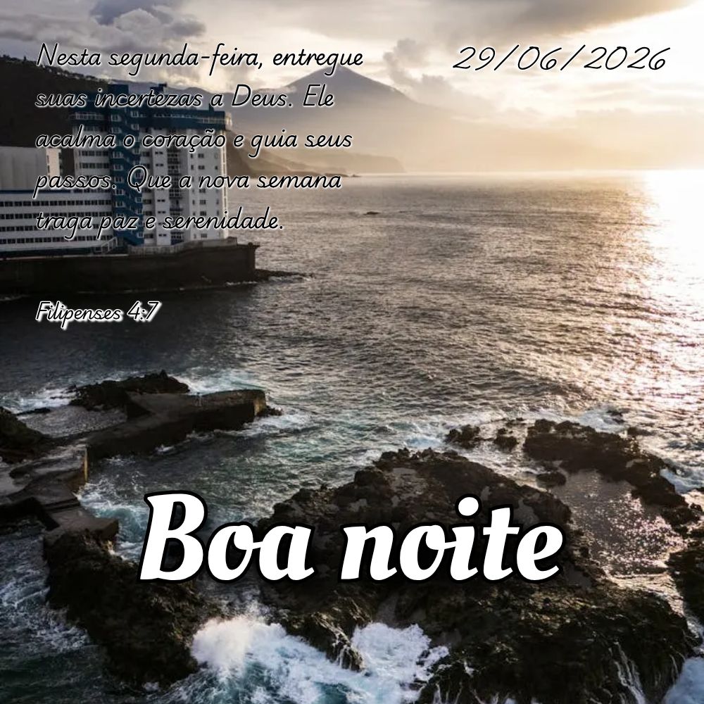 Nesta segunda-feira, entregue suas incertezas a Deus. Ele acalma o coração e guia seus passos. Que a nova semana traga paz e serenidade. Filipenses 4:7...
