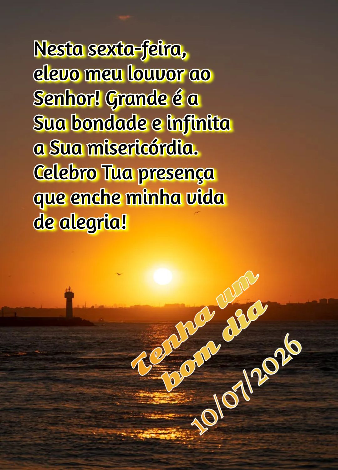 Nesta sexta-feira, elevo meu louvor ao Senhor! Grande é a Sua bondade e infinita a Sua misericórdia. Celebro Tua presença que enche minha vida de aleg...