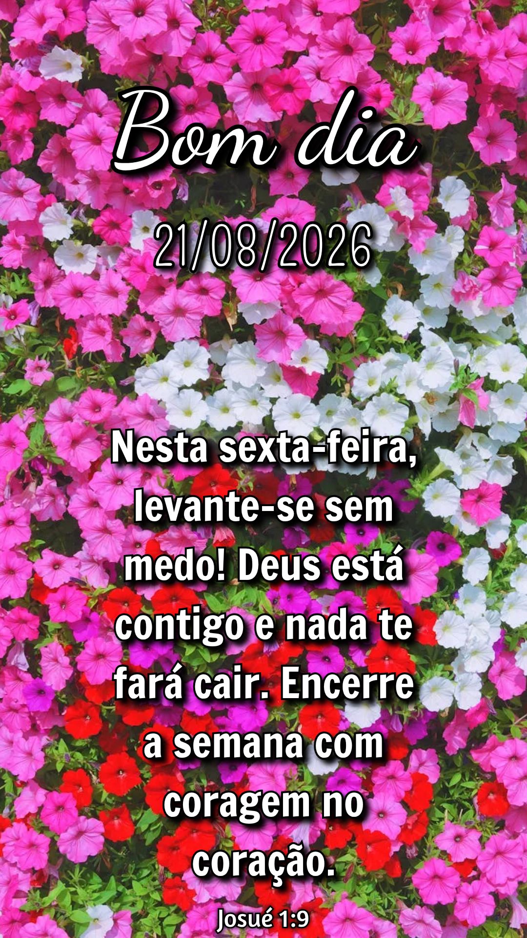 Nesta sexta-feira, levante-se sem medo! Deus está contigo e nada te fará cair. Encerre a semana com coragem no coração. Josué 1:9