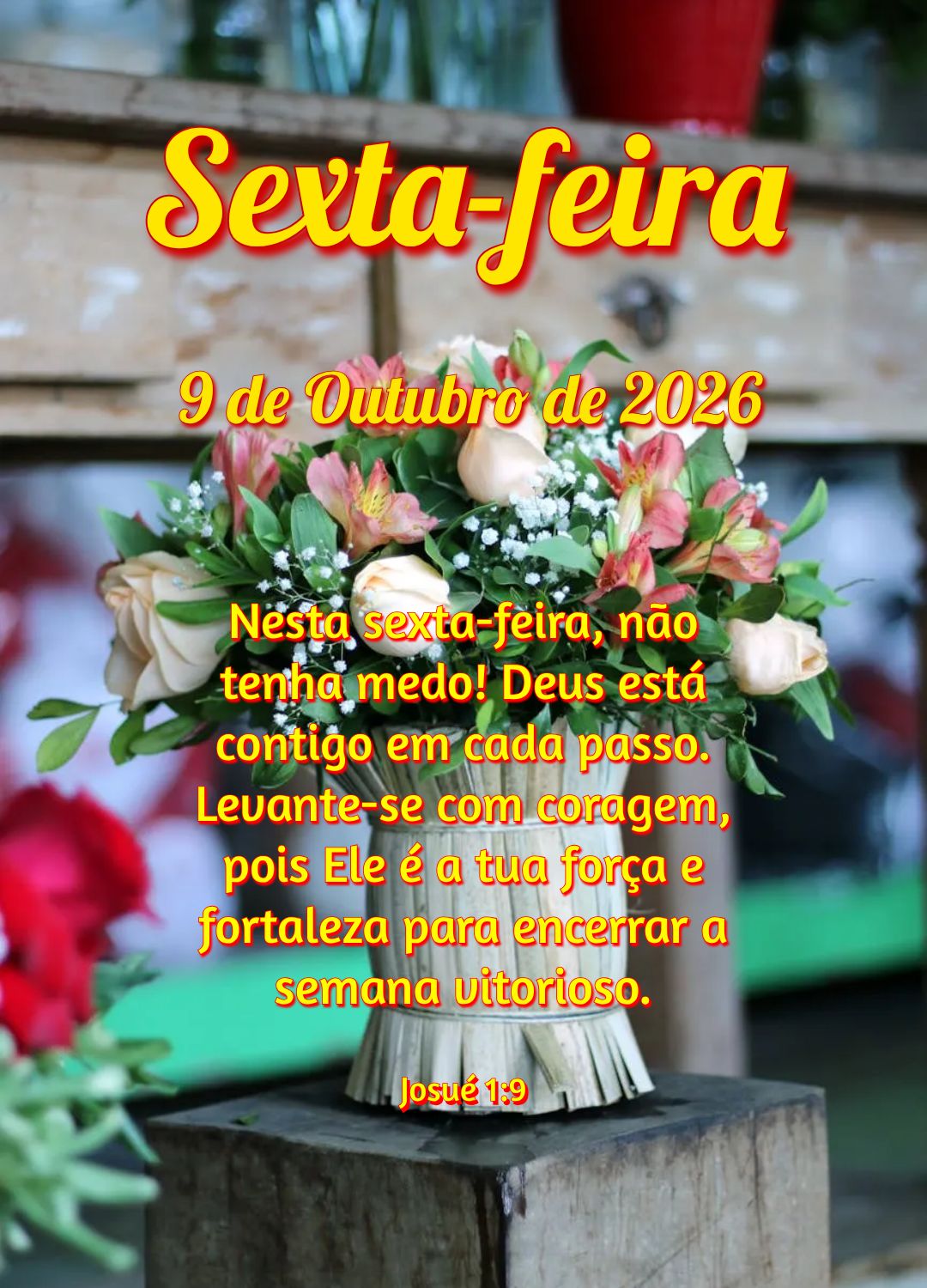 Nesta sexta-feira, não tenha medo! Deus está contigo em cada passo. Levante-se com coragem, pois Ele é a tua força e fortaleza para encerrar a semana...