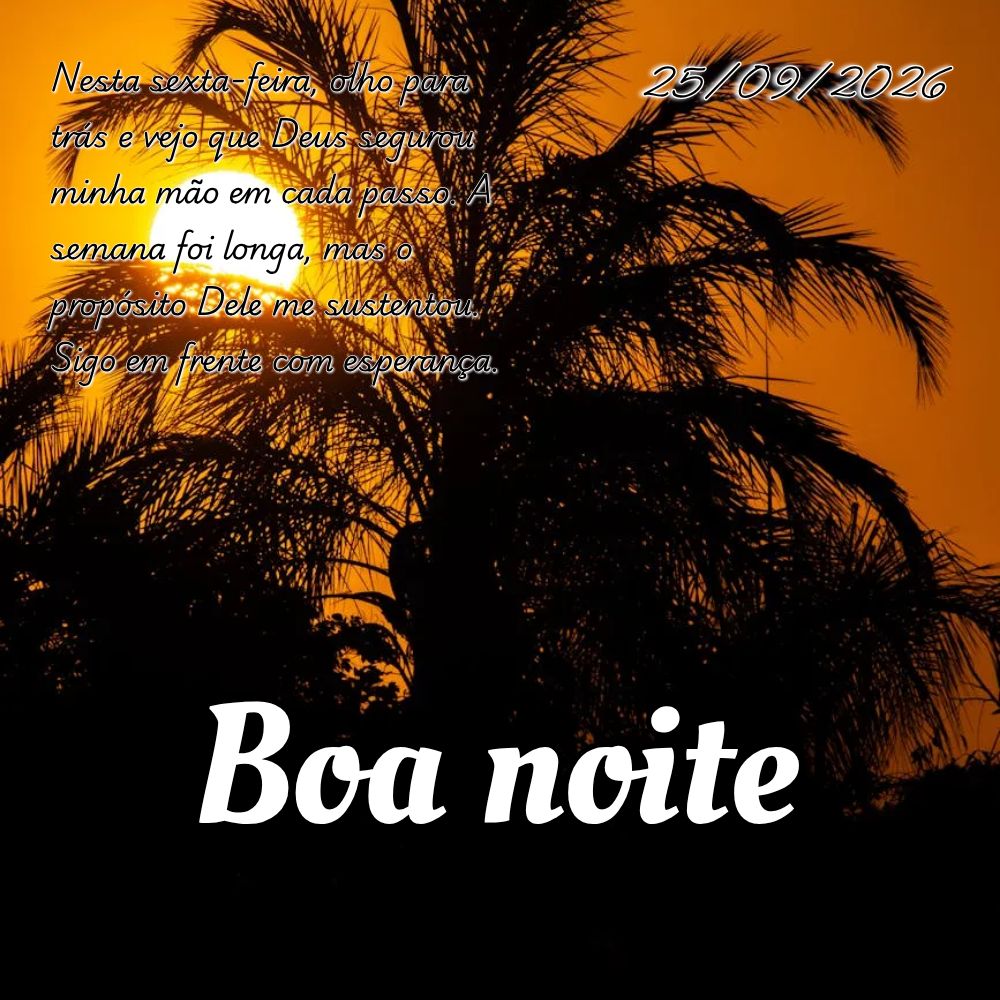 Nesta sexta-feira, olho para trás e vejo que Deus segurou minha mão em cada passo. A semana foi longa, mas o propósito Dele me sustentou. Sigo em fren...
