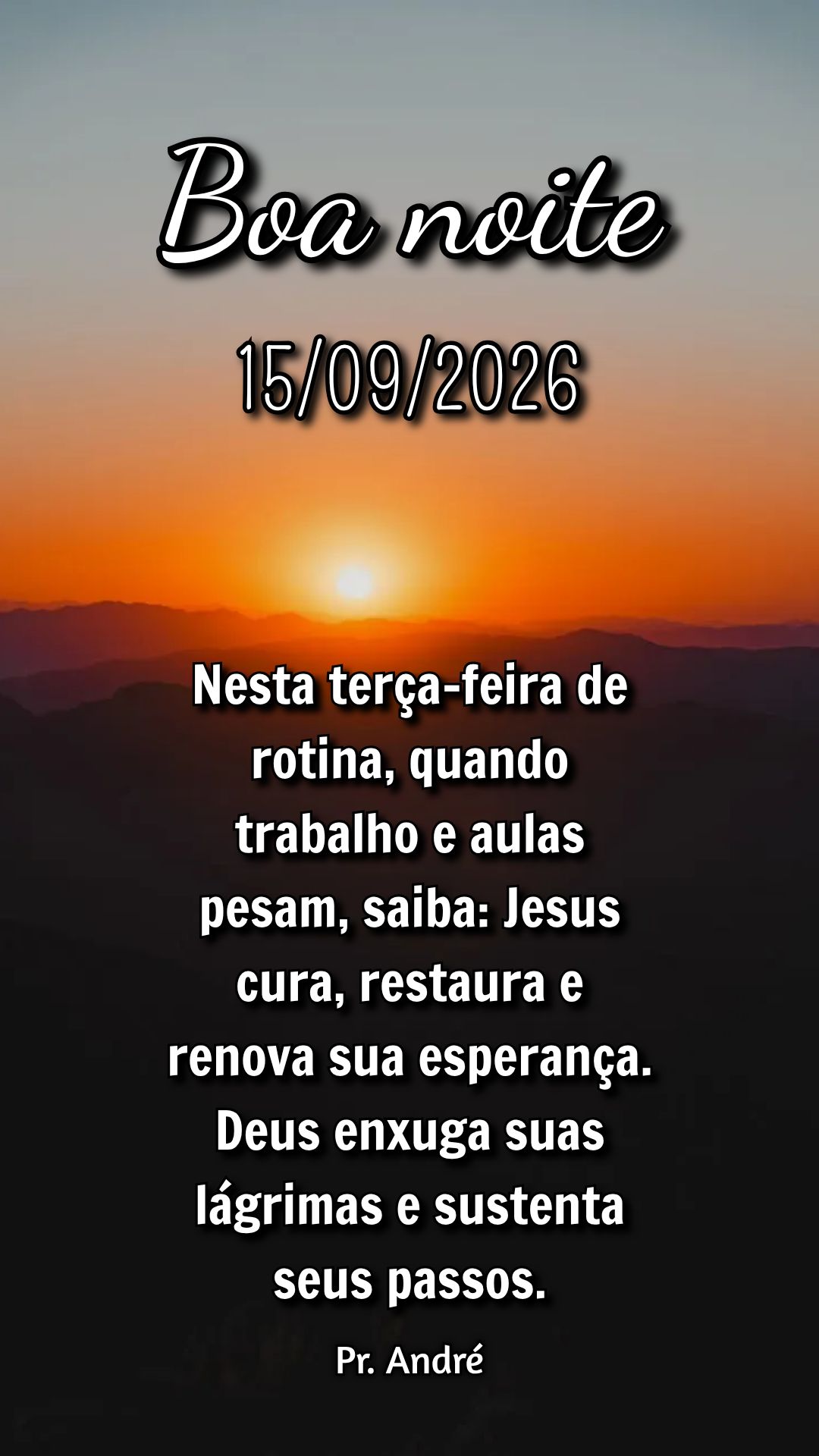 Nesta terça-feira de rotina, quando trabalho e aulas pesam, saiba: Jesus cura, restaura e renova sua esperança. Deus enxuga suas lágrimas e sustenta s...