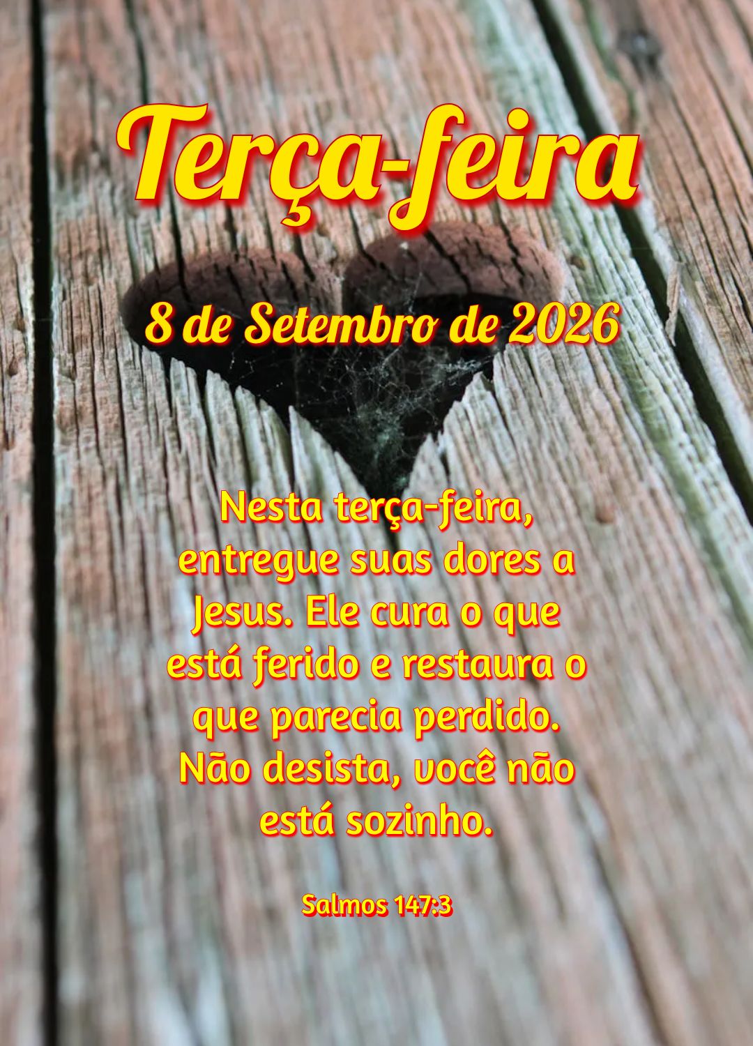 Nesta terça-feira, entregue suas dores a Jesus. Ele cura o que está ferido e restaura o que parecia perdido. Não desista, você não está sozinho. Sa...
