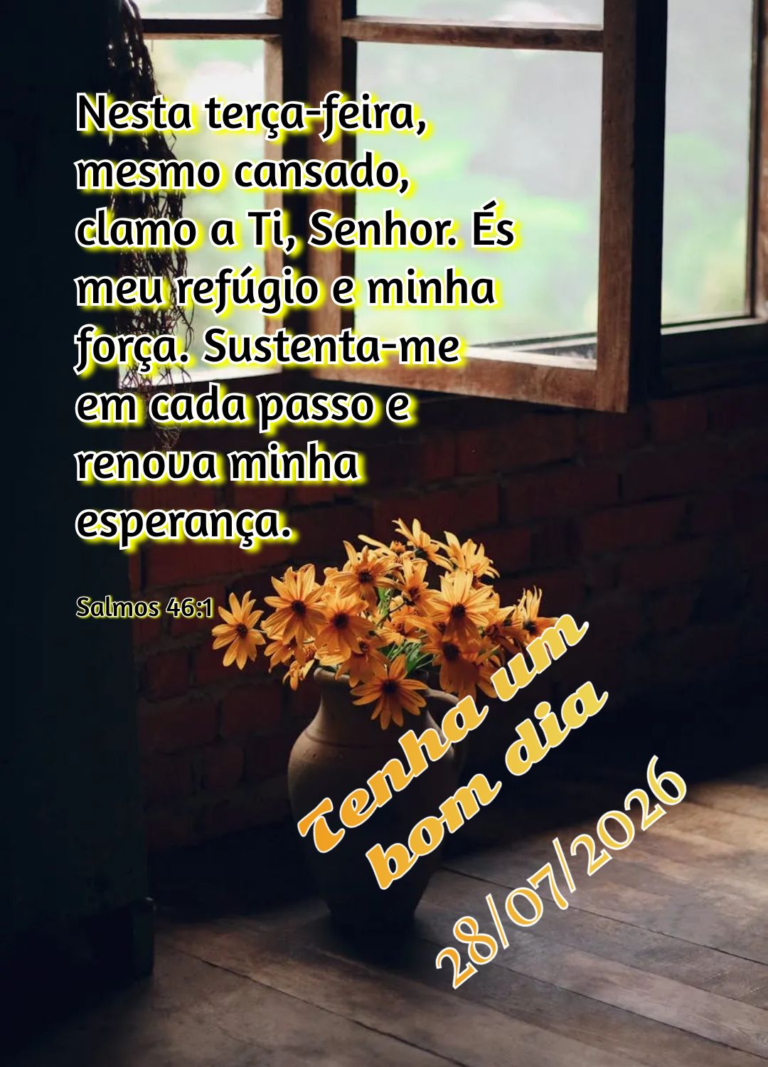 Nesta terça-feira, mesmo cansado, clamo a Ti, Senhor. És meu refúgio e minha força. Sustenta-me em cada passo e renova minha esperança. Tenha um bom...