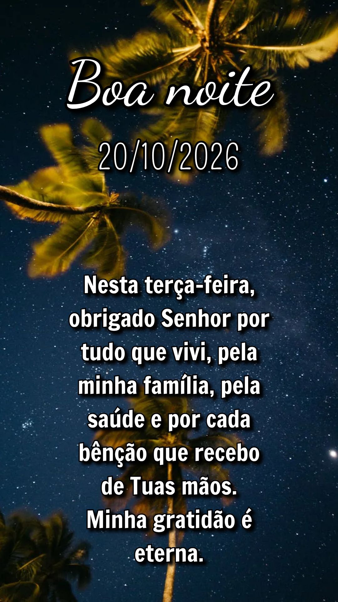 Nesta terça-feira, obrigado Senhor por tudo que vivi, pela minha família, pela saúde e por cada bênção que recebo de Tuas mãos. Minha gratidão é...
