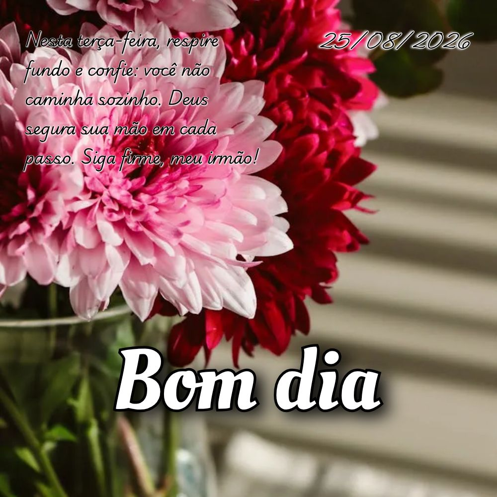 Nesta terça-feira, respire fundo e confie: você não caminha sozinho. Deus segura sua mão em cada passo. Siga firme, meu irmão!