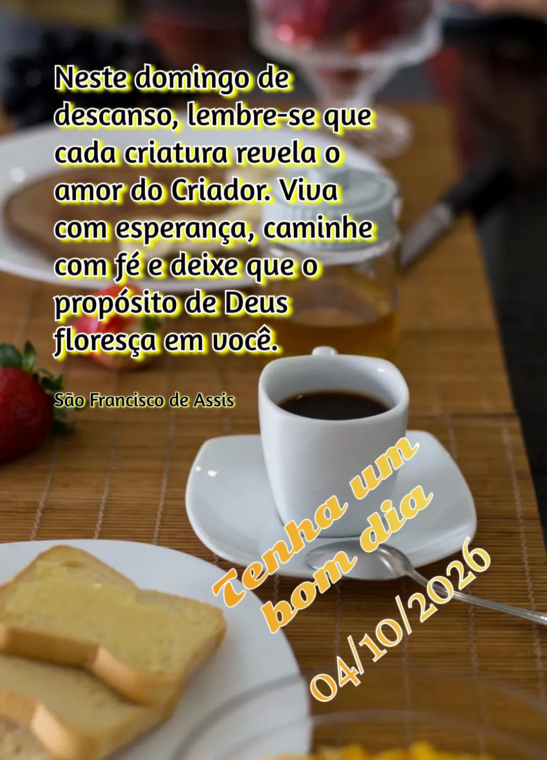 Neste domingo de descanso, lembre-se que cada criatura revela o amor do Criador. Viva com esperança, caminhe com fé e deixe que o propósito de Deus fl...