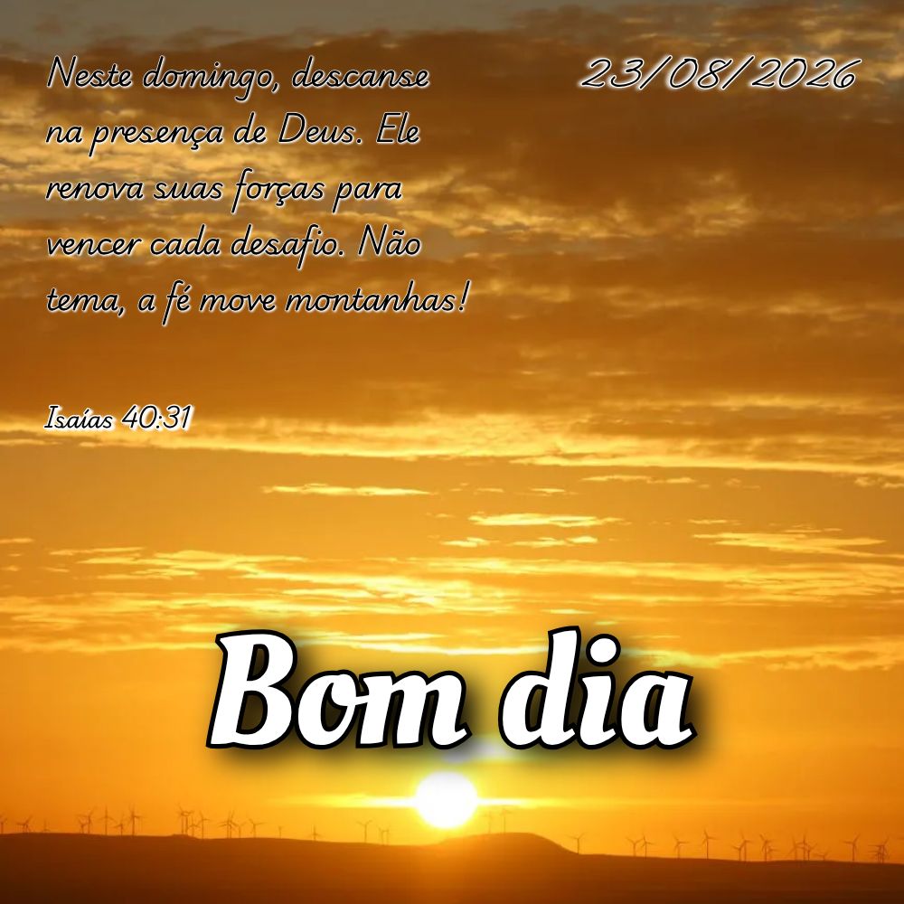 Neste domingo, descanse na presença de Deus. Ele renova suas forças para vencer cada desafio. Não tema, a fé move montanhas! Isaías 40:31