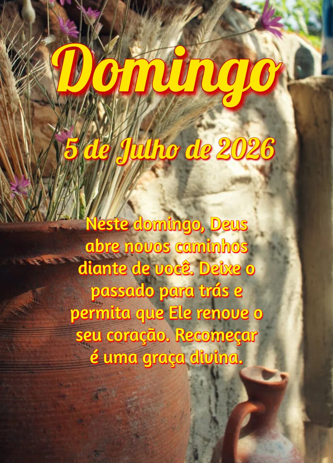 Neste domingo, Deus abre novos caminhos diante de você. Deixe o passado para trás e permita que Ele renove o seu coração. Recomeçar é uma graça di...
