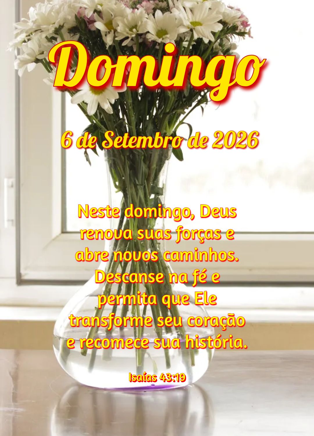 Neste domingo, Deus renova suas forças e abre novos caminhos. Descanse na fé e permita que Ele transforme seu coração e recomece sua história. Isaí...