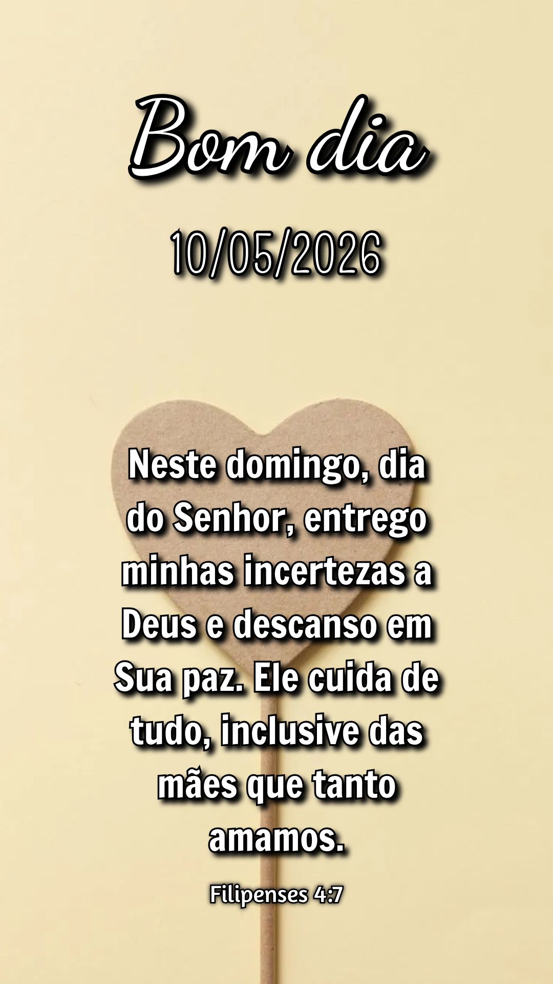 Neste domingo, dia do Senhor, entrego minhas incertezas a Deus e descanso em Sua paz. Ele cuida de tudo, inclusive das mães que tanto amamos. Filipenses...