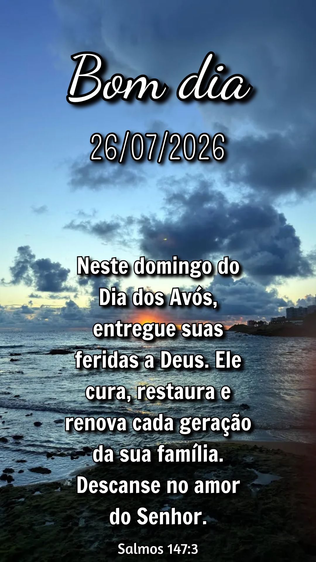 Neste domingo do Dia dos Avós, entregue suas feridas a Deus. Ele cura, restaura e renova cada geração da sua família. Descanse no amor do Senhor. Sal...