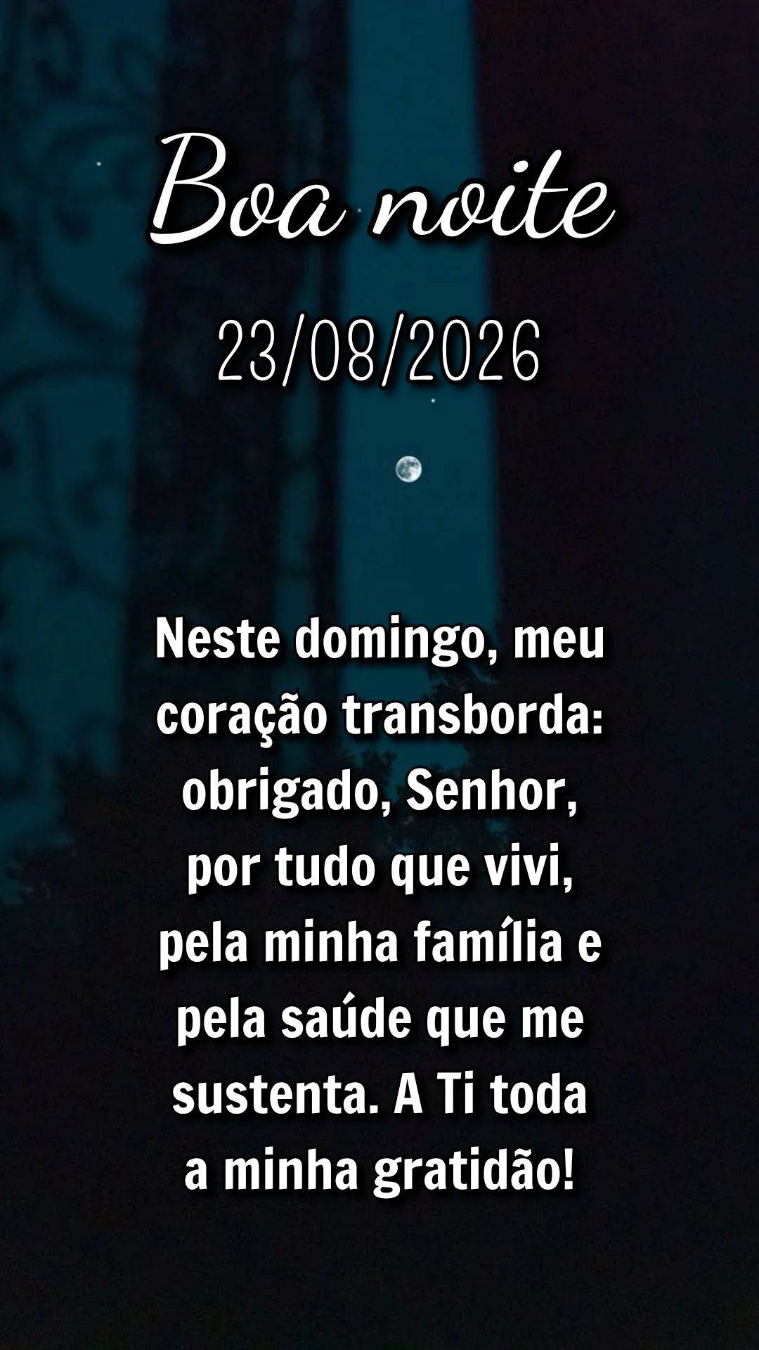 Neste domingo, meu coração transborda: obrigado, Senhor, por tudo que vivi, pela minha família e pela saúde que me sustenta. A Ti toda a minha gratid...