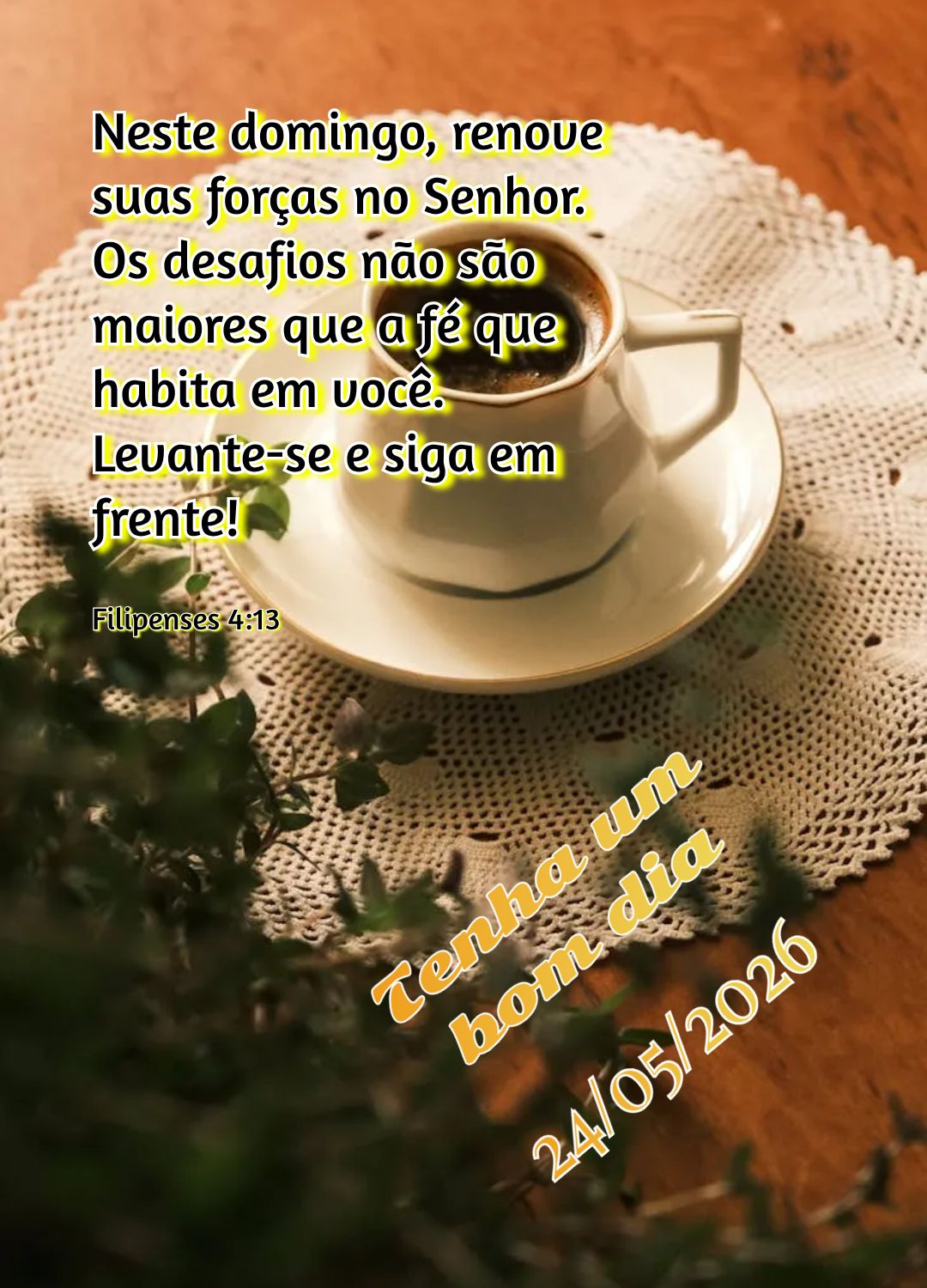 Neste domingo, renove suas forças no Senhor. Os desafios não são maiores que a fé que habita em você. Levante-se e siga em frente! Tenha um bom dia ...