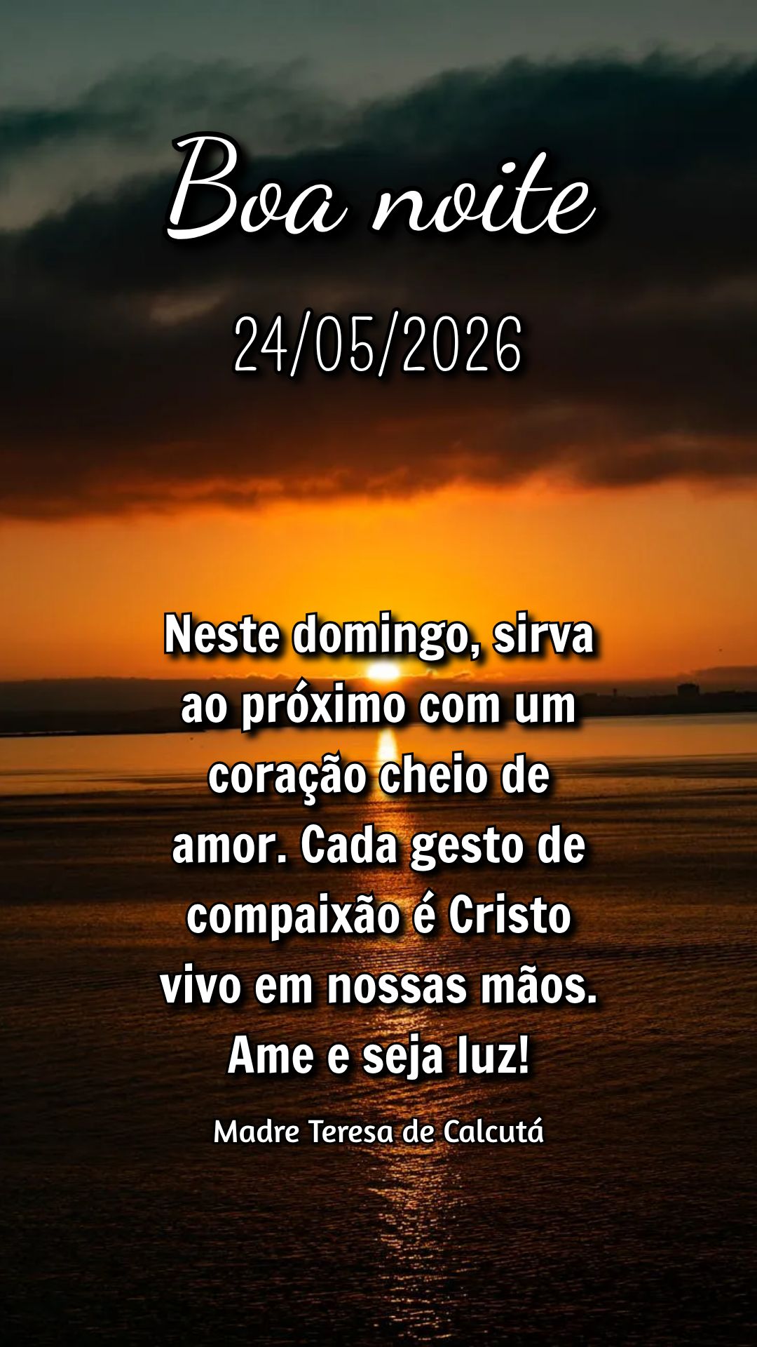 Neste domingo, sirva ao próximo com um coração cheio de amor. Cada gesto de compaixão é Cristo vivo em nossas mãos. Ame e seja luz! Madre Teresa de...