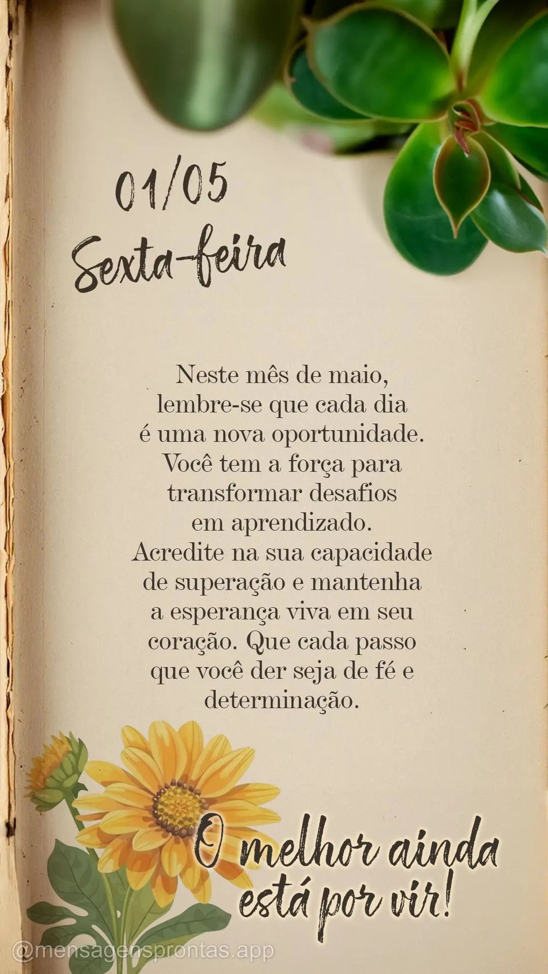 Neste mês de maio, lembre-se que cada dia é uma nova oportunidade. Você tem a força para transformar desafios em aprendizado. Acredite na sua capacid...