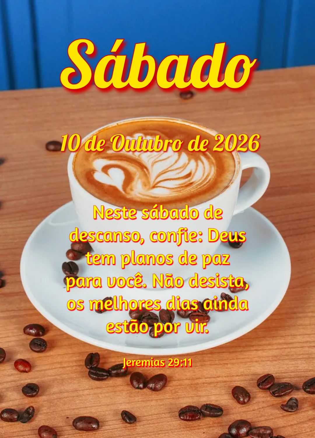 Neste sábado de descanso, confie: Deus tem planos de paz para você. Não desista, os melhores dias ainda estão por vir. Jeremias 29:11