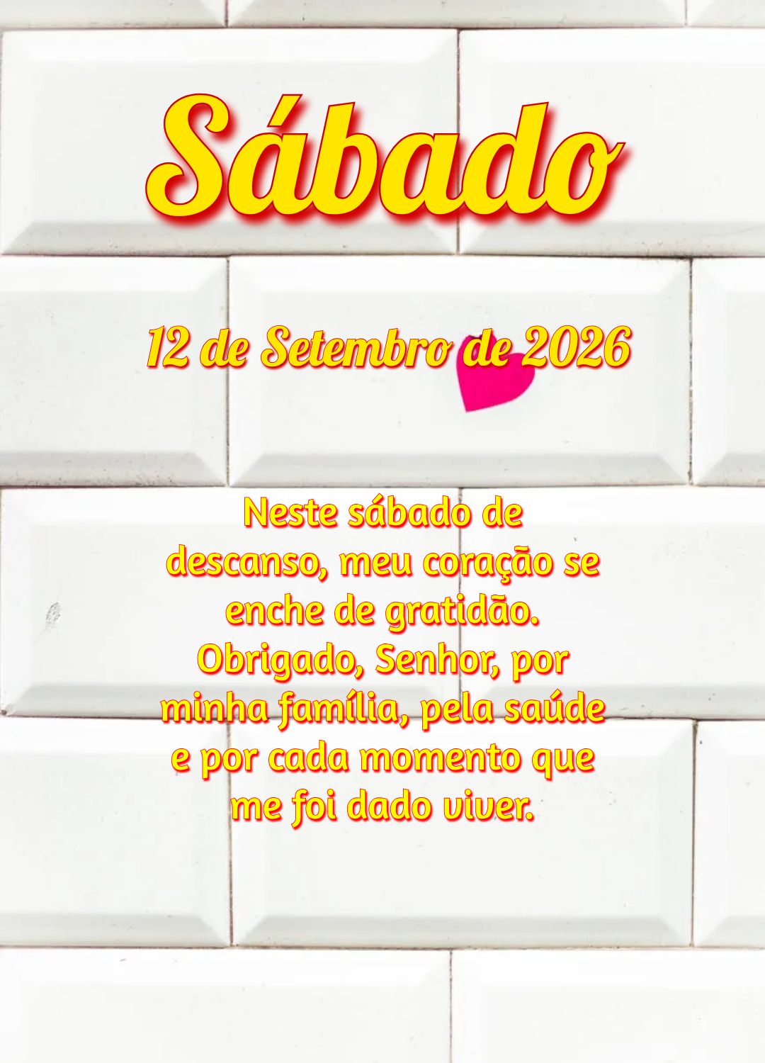Neste sábado de descanso, meu coração se enche de gratidão. Obrigado, Senhor, por minha família, pela saúde e por cada momento que me foi dado vive...