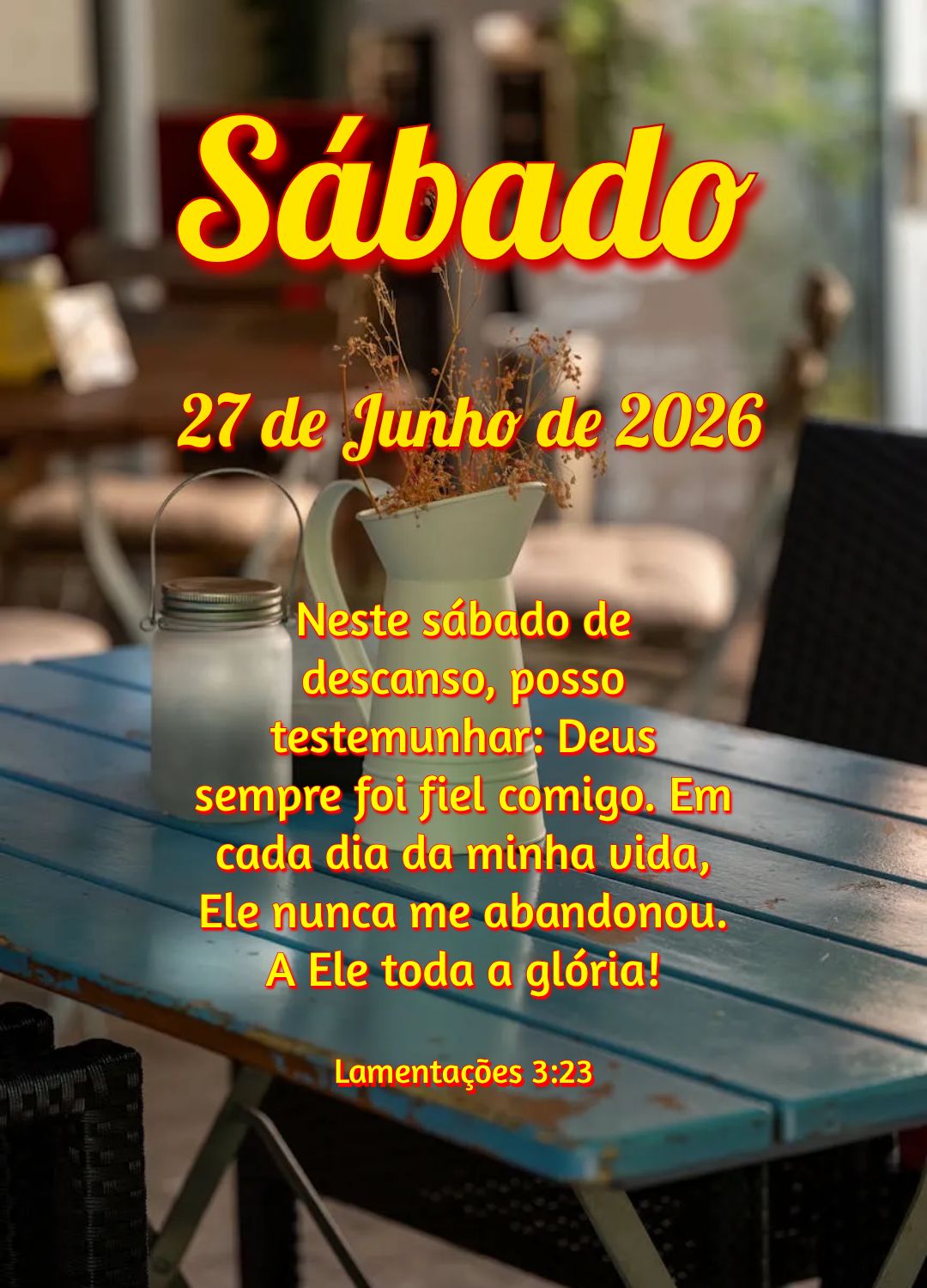 Neste sábado de descanso, posso testemunhar: Deus sempre foi fiel comigo. Em cada dia da minha vida, Ele nunca me abandonou. A Ele toda a glória! Lamen...