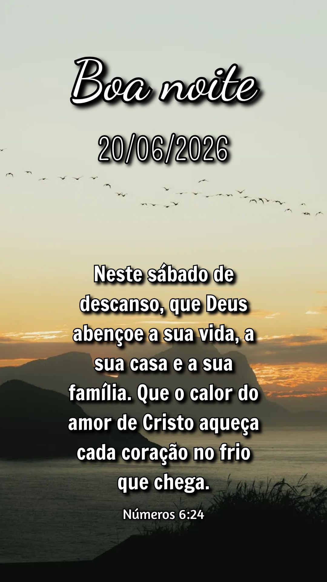 Neste sábado de descanso, que Deus abençoe a sua vida, a sua casa e a sua família. Que o calor do amor de Cristo aqueça cada coração no frio que ch...