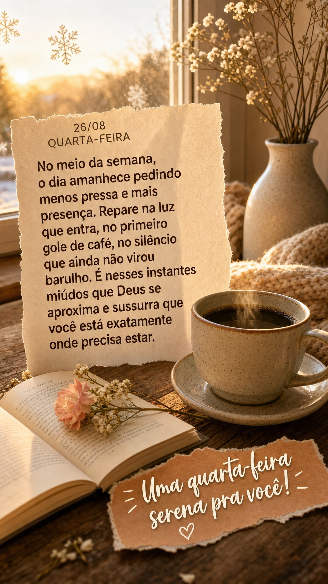 No meio da semana, o dia amanhece pedindo menos pressa e mais presença. Repare na luz que entra, no primeiro gole de café, no silêncio que ainda não ...
