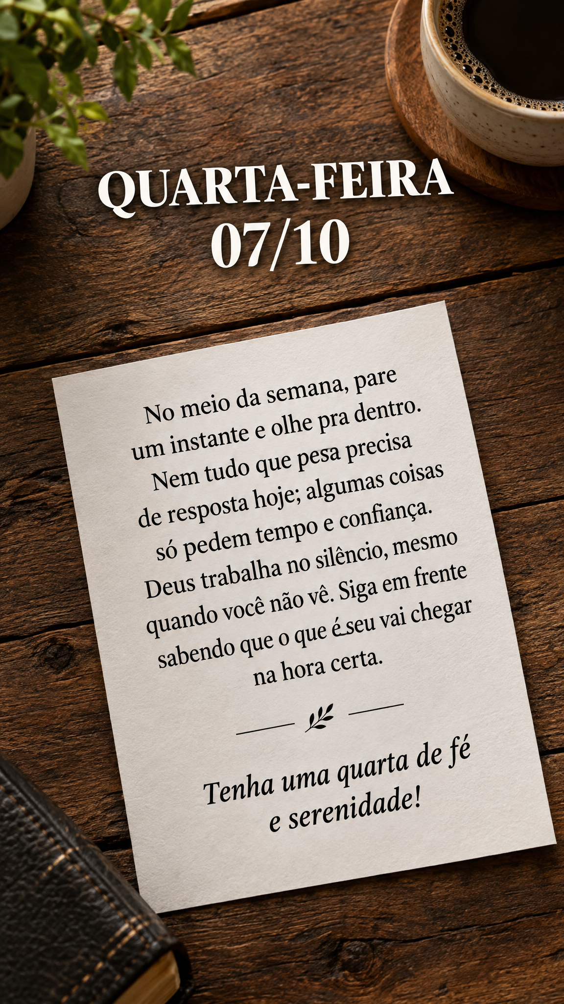 No meio da semana, pare um instante e olhe pra dentro. Nem tudo que pesa precisa de resposta hoje; algumas coisas só pedem tempo e confiança. Deus trab...