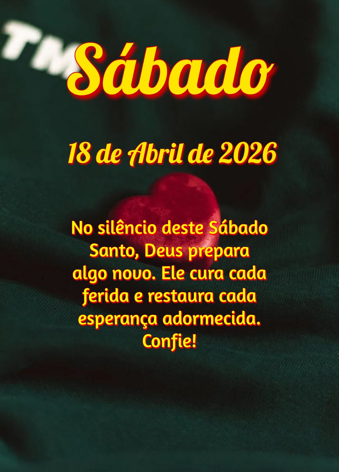 No silêncio deste Sábado Santo, Deus prepara algo novo. Ele cura cada ferida e restaura cada esperança adormecida. Confie!