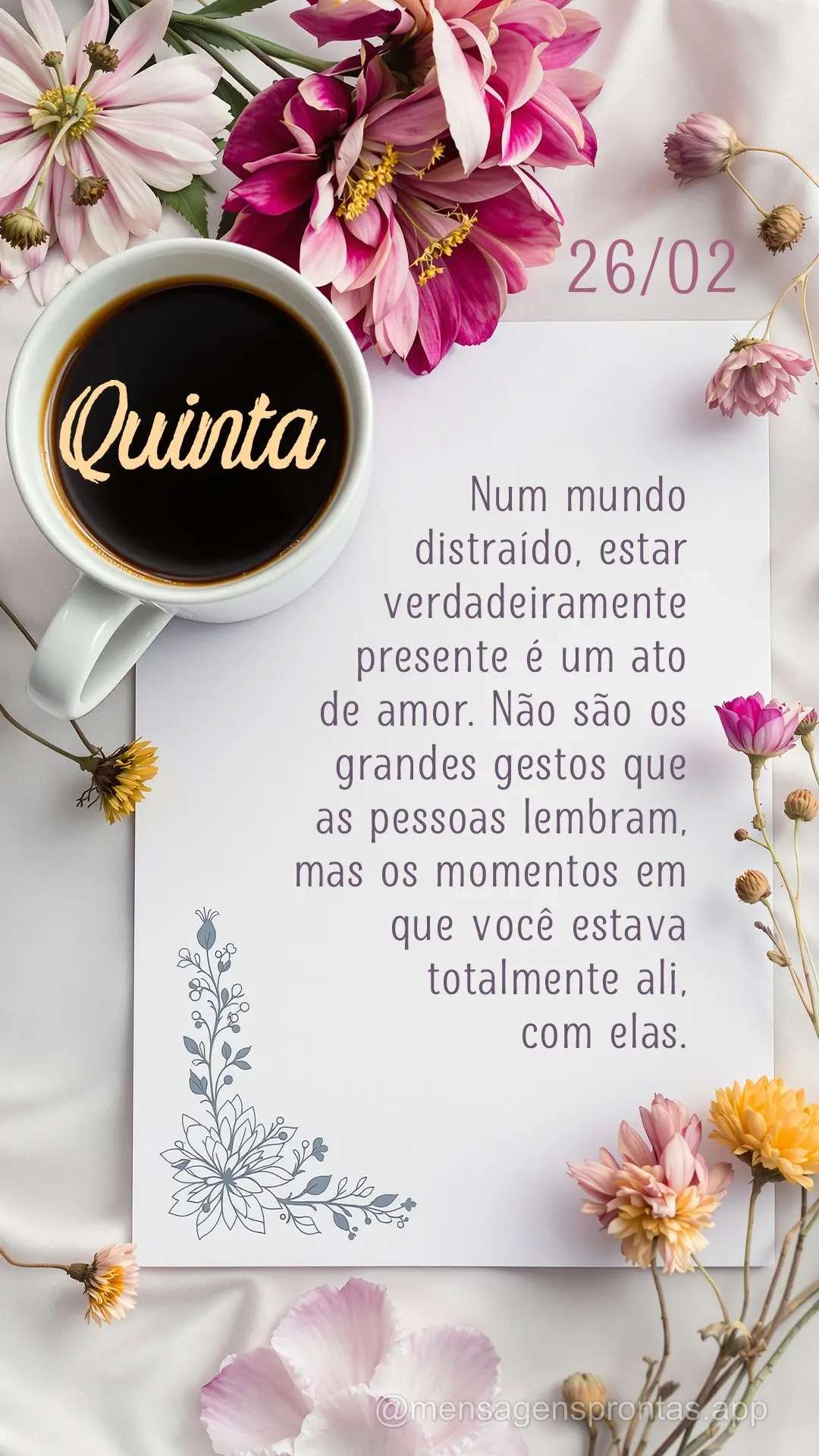 Num mundo distraído, estar verdadeiramente presente é um ato de amor. Não são os grandes gestos que as pessoas lembram, mas os momentos em que você ...