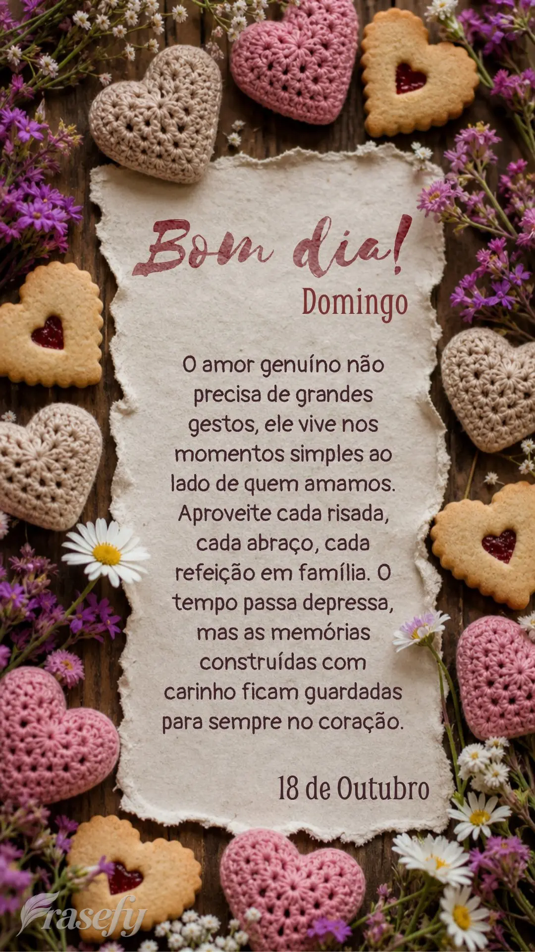 O amor genuíno não precisa de grandes gestos, ele vive nos momentos simples ao lado de quem amamos. Aproveite cada risada, cada abraço, cada refeiçã...