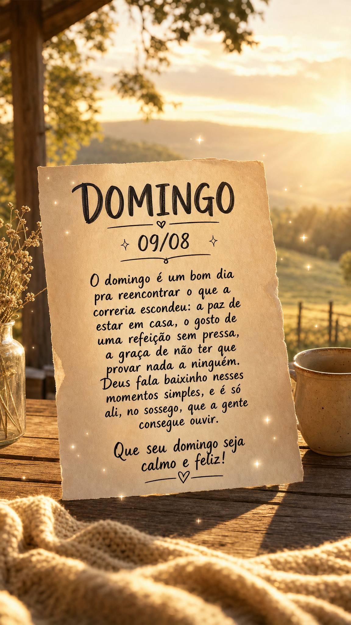 O domingo é um bom dia pra reencontrar o que a correria escondeu: a paz de estar em casa, o gosto de uma refeição sem pressa, a graça de não ter que...