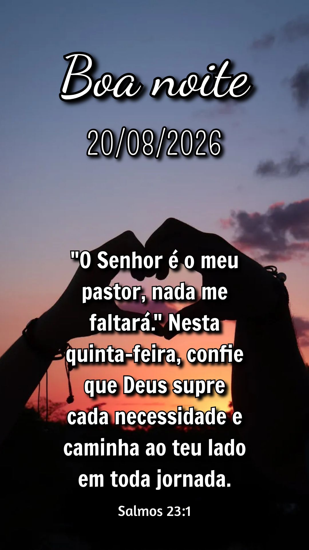 "O Senhor é o meu pastor, nada me faltará." Nesta quinta-feira, confie que Deus supre cada necessidade e caminha ao teu lado em toda jornada. Salmos 23...